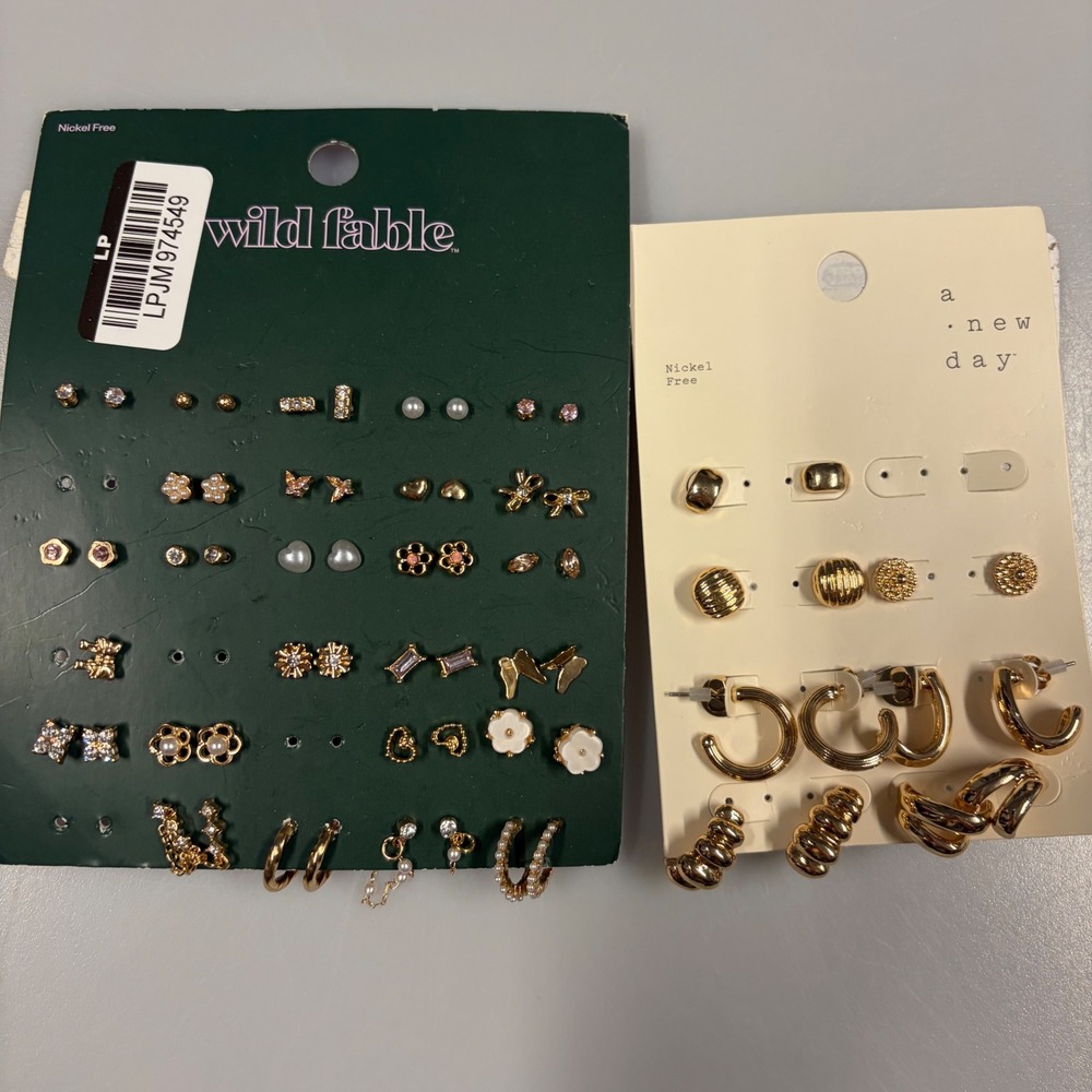 Wild Fable A New Day Gold Earring Set Bundle 30+ Pairs Hoops Studs NEW